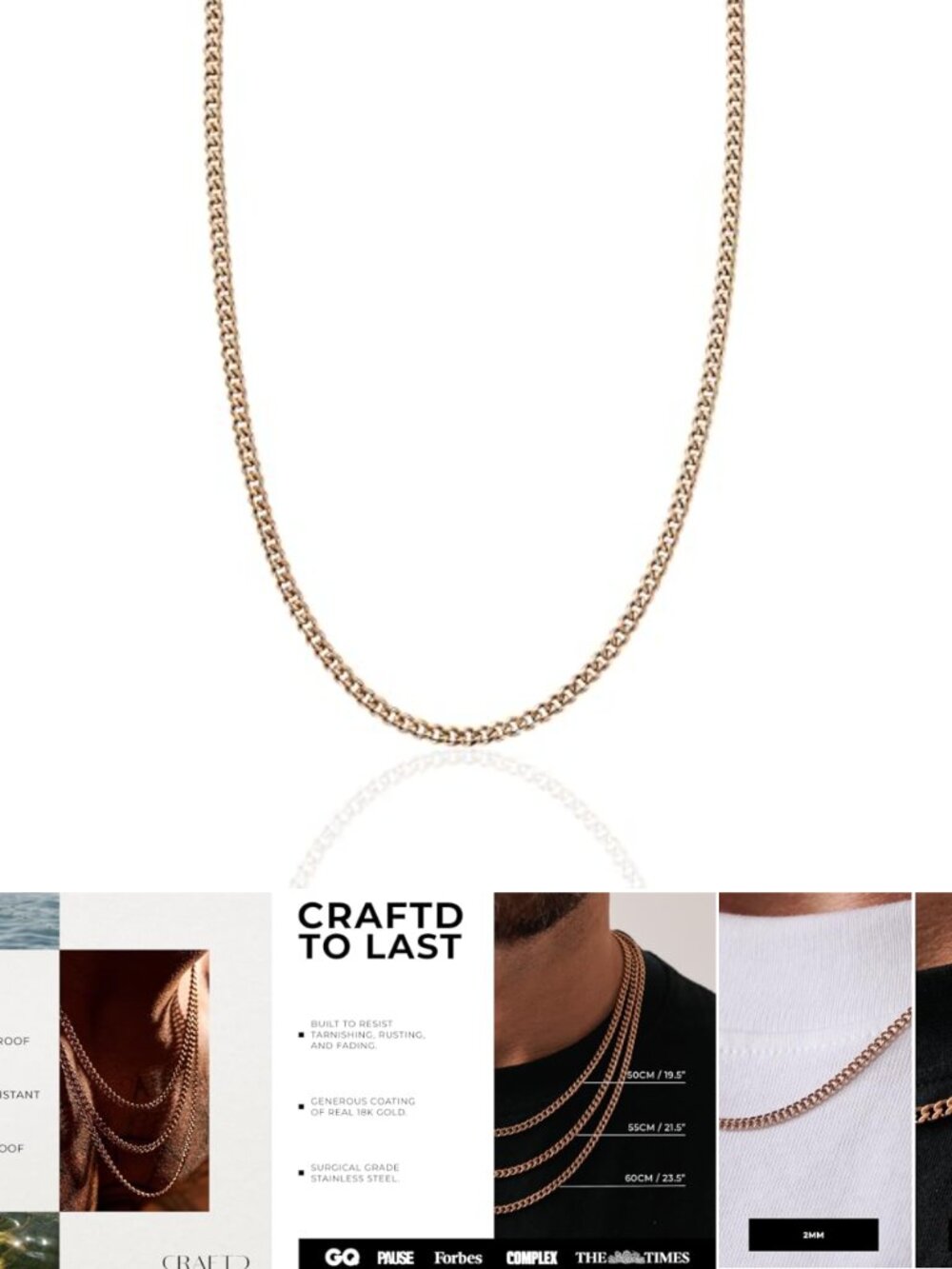 Cuban Link Chain Necklace 18k Rose Gold Plated Lobster Clasp 21.5"